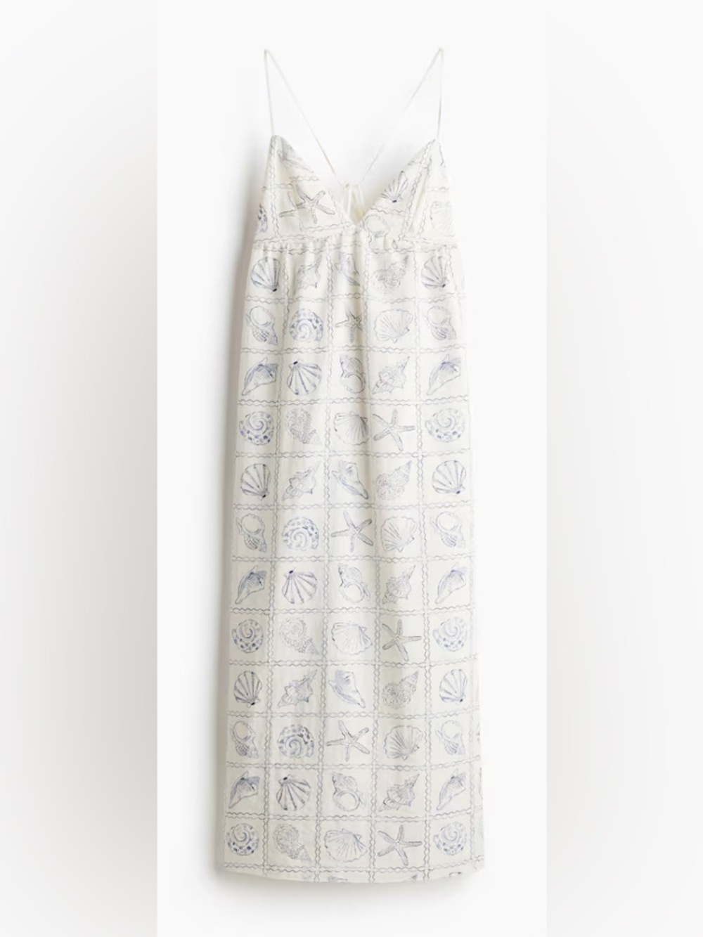 H&M White Maxi Skirt with Blue Seashell Motif